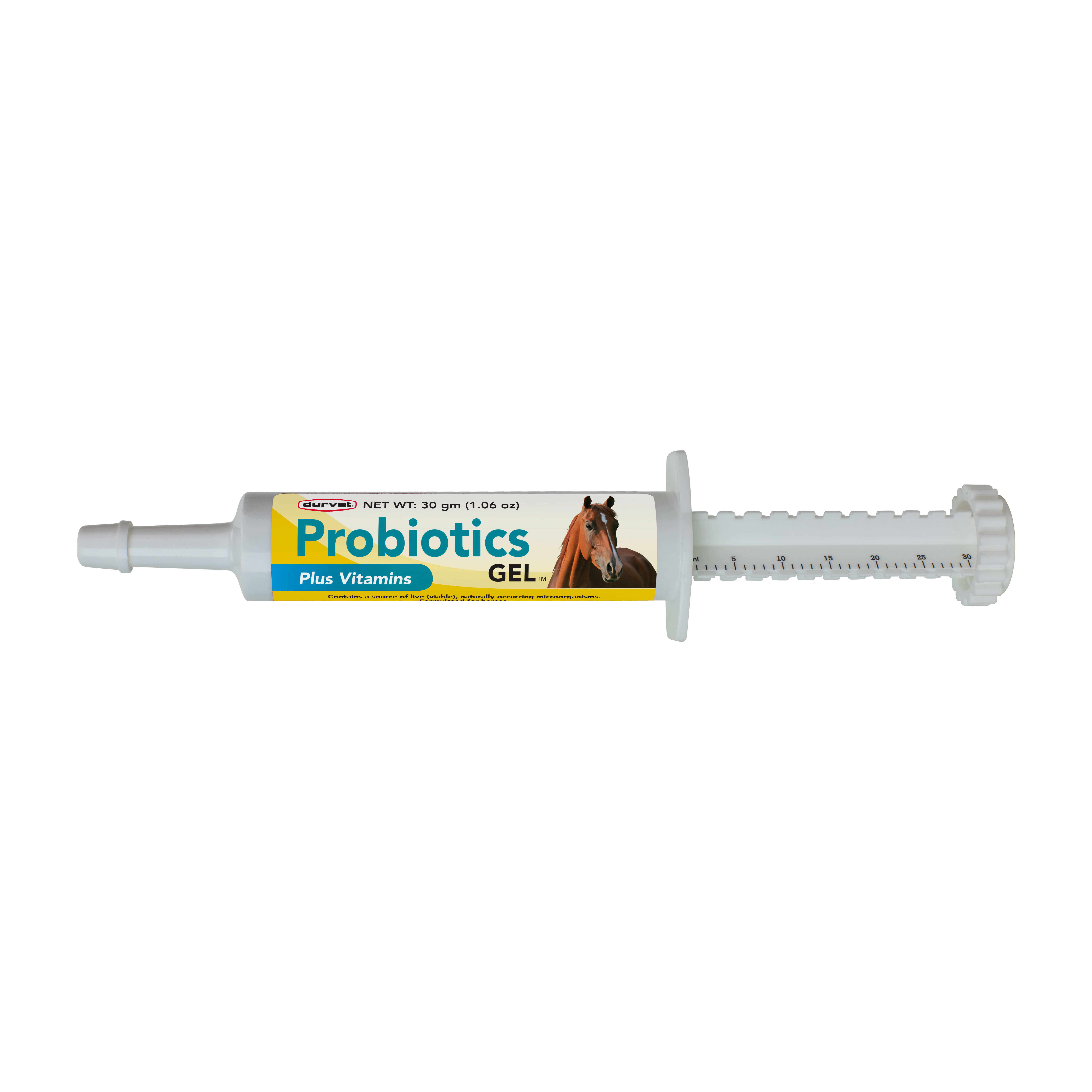 Durvet's Probiotics Gel plus Vitamins for use in Horses for nutritional and gut support.